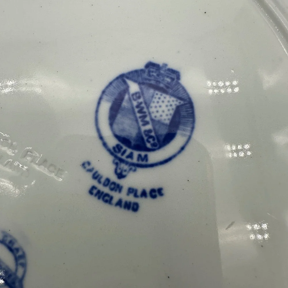 B.W.M. & Co Siam Blue Transferware Plate Cauldon Place England Wilhelm & Graef